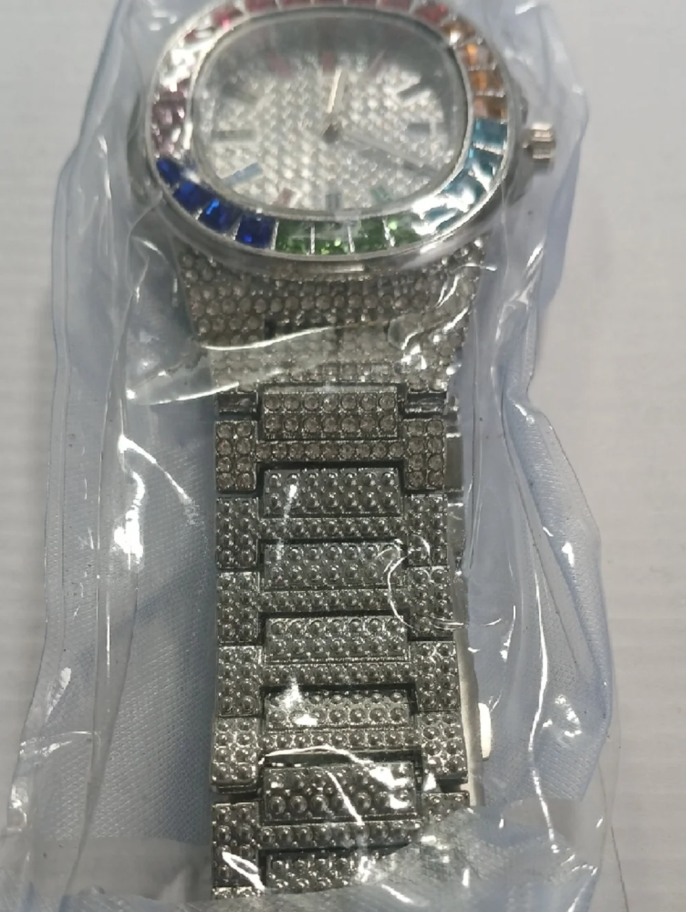 Silver Pavé Watch with Rainbow Crystal Bezel - Picture 3 of 5